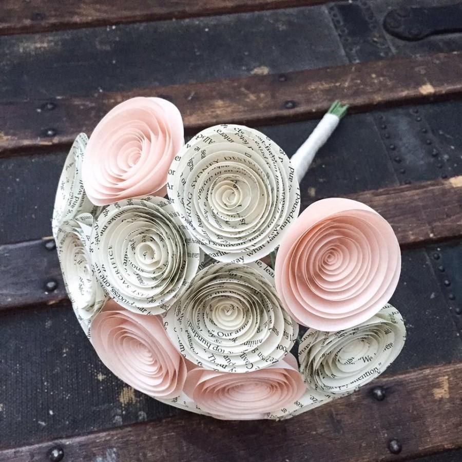 Свадьба - Paper Flower Bouquet - Wedding Bouquet Alternative - Wedding Bouquet - Paper Bridal Bouquet - Paper Flowers - Book Page - Blush Pink