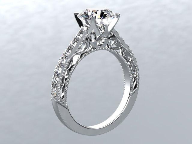 زفاف - White Sapphire Engagement Ring VICTORIAN LOVE Collection Featuring 6.5mm Lab Grown White Sapphire Center and Side Stones Anniversary Wedding