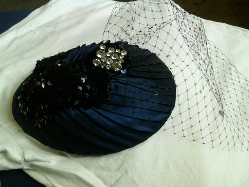 Hochzeit - Navy Blue Sequined Teardrop fascinator,navy birdcage veiling,Navy Silk Bridal headpiece with Russian Bird cage veil, Something Blue HBJ125