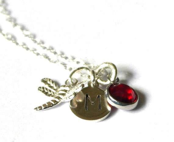Hochzeit - Dragonfly Necklace - Personalised Dragonfly necklace - Bridesmaid necklace - Birthstone necklace - Dragonfly jewellery