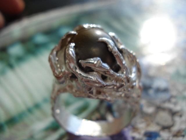 Wedding - Tahitian Pearl Ring - GoldenTahitian Pearl SilverRing - Baroque Pearl Ring - Engagement Ring K78