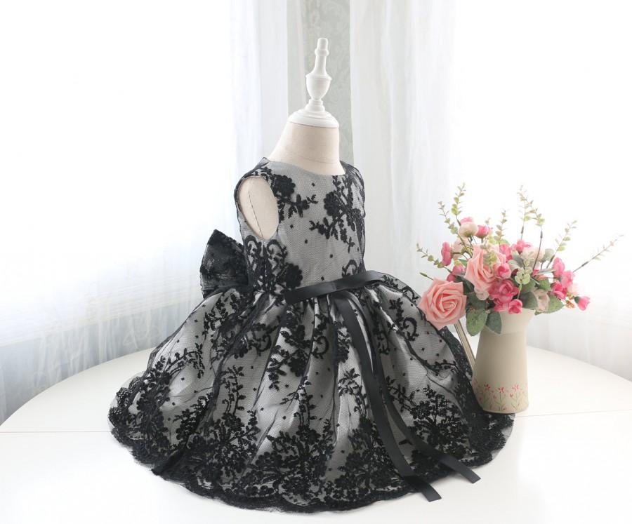 زفاف - Sleeveless Baby Birthday Dress with Special Black Flower Lace, Baby Pageant Dress, Infant Pageant Dress, PD097-2