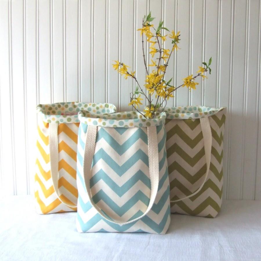 Mariage - Tote Bag Set, Chevron Tote Bag Set, Reversible Tote Bags, Bridesmaids Gifts, Set of 3 Totebags, Gift for Bridesmaids, Wedding Party Gifts