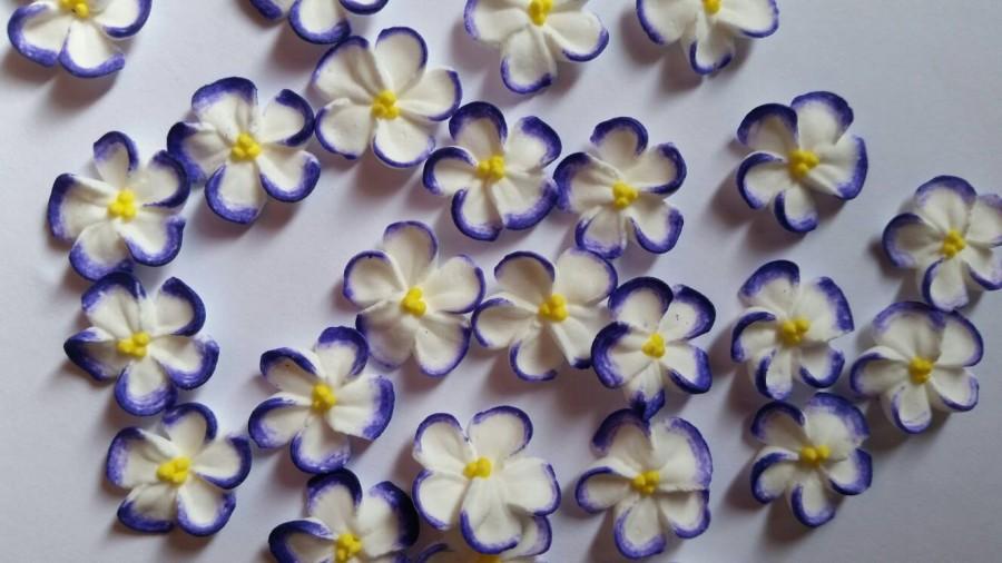 Wedding - Purple-tipped white royal icing flowers --Handmade cake decorations cupcake toppers (24 pieces)