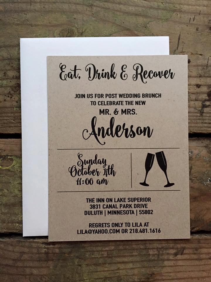 Wedding - Post Wedding Brunch Invitation, Rustic and Simple, Eat, Drink and Recover Invitation, Custom After Wedding - You choose the number needed