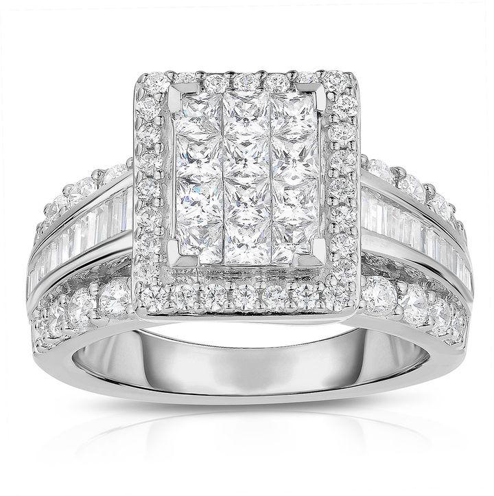 Hochzeit - MODERN BRIDE 2 CT. T.W. Diamond 14K White Gold Princess-Cut Multi-Top Ring