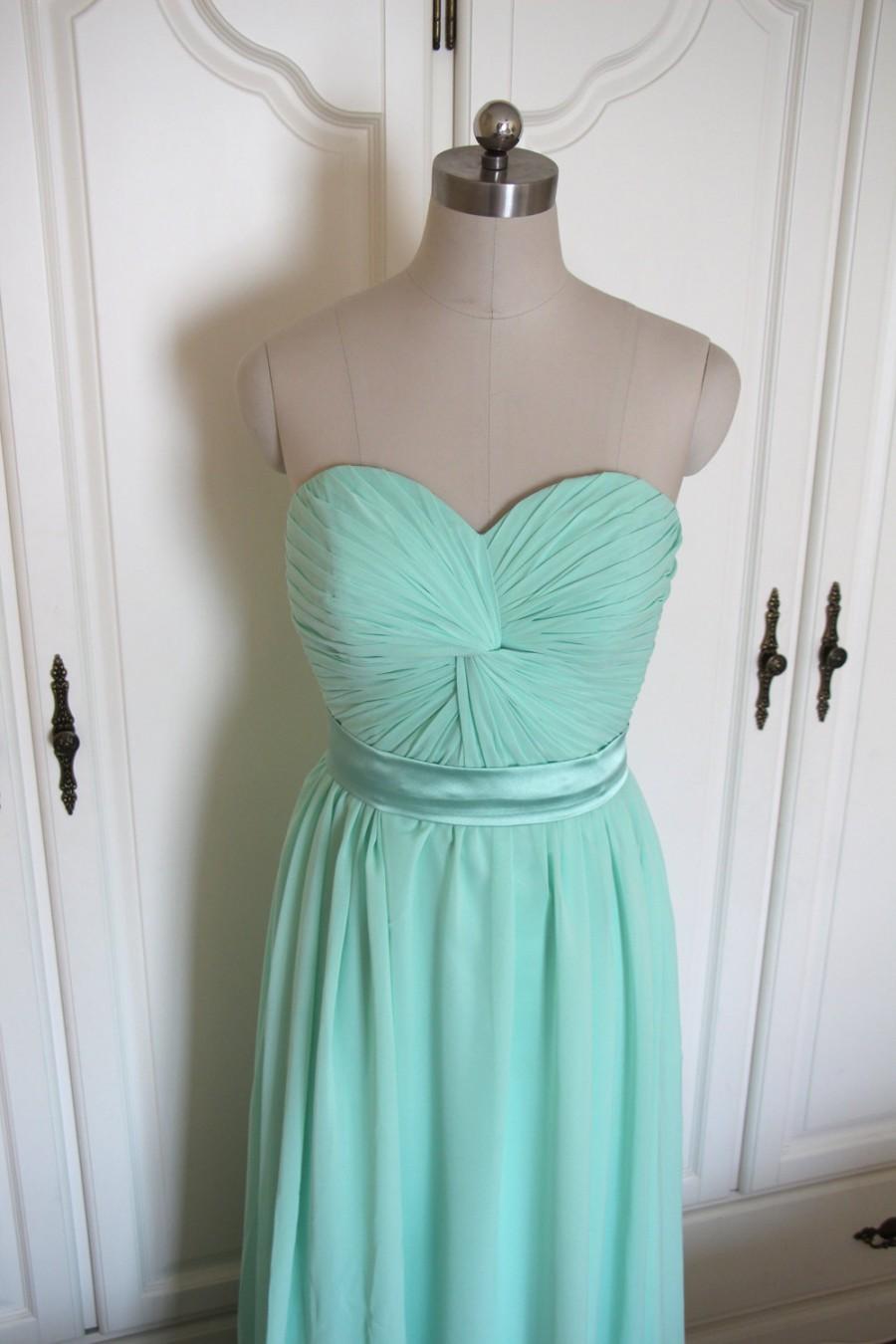 Mariage - Mint Long Sweetheart Bridesmaid Dress Chiffon Long Mint Sweetheart Bridesmaid dress - Custom Dress