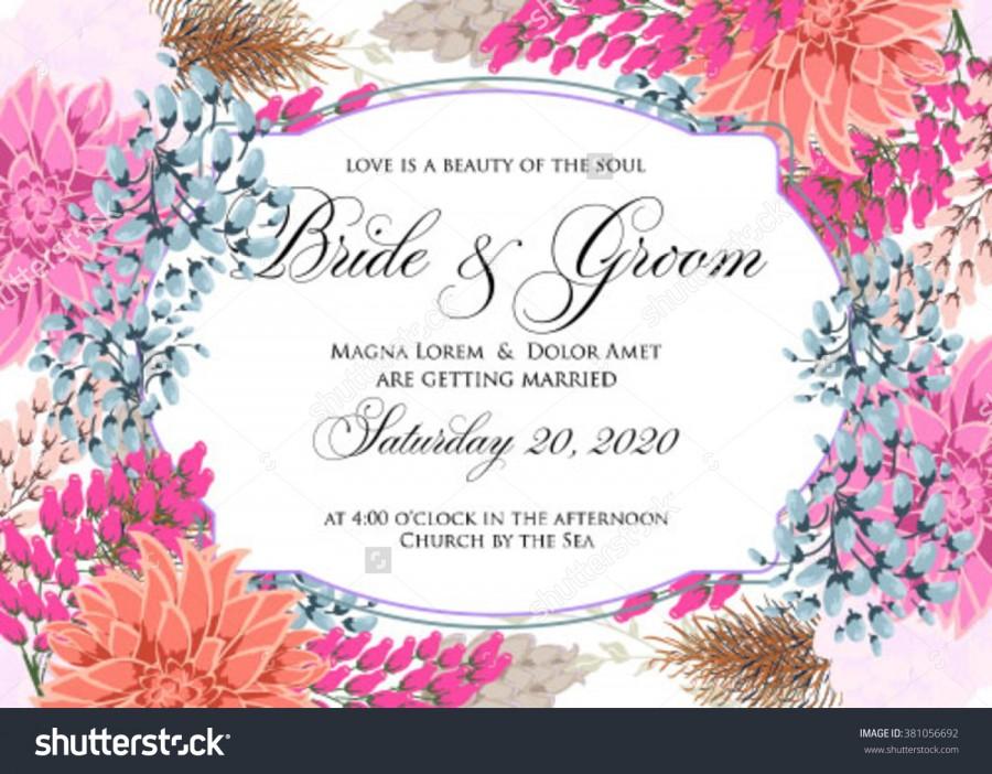 Wedding - Wedding card or invitation with chrysanthemum flowers on striped background