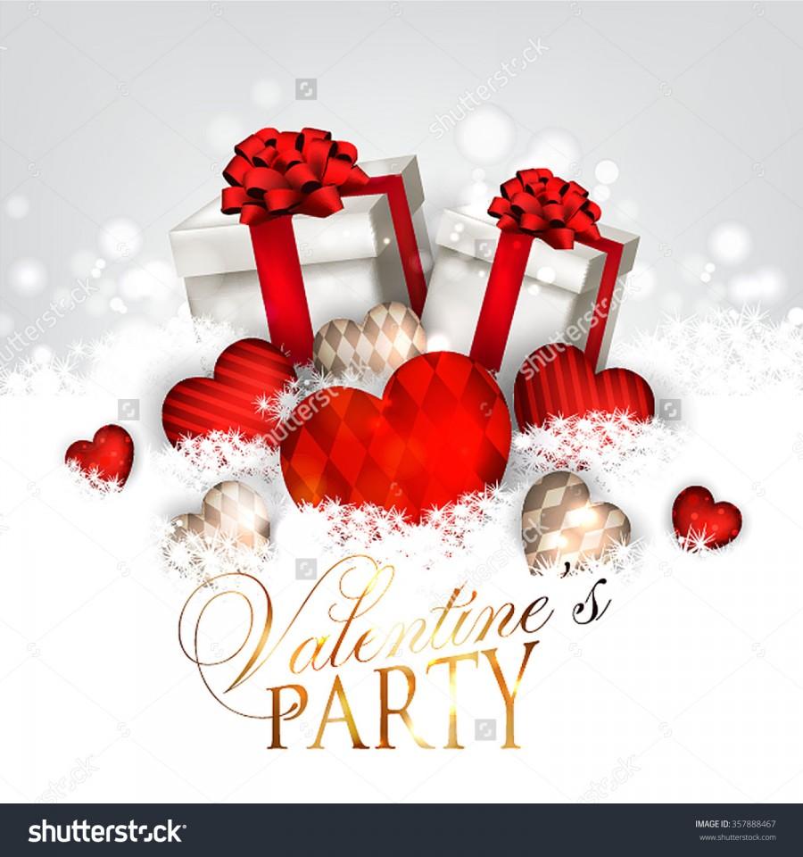 Wedding - Valentine's Day Party Invitation with gift box snow and heart