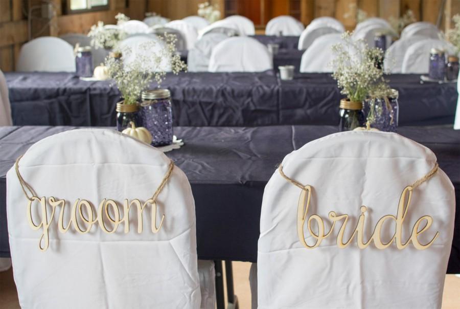 Свадьба - Wood Laser Cut Bride & Groom Chair Signs