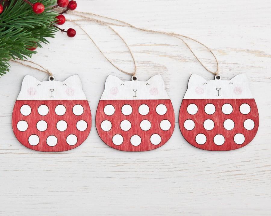 Hochzeit - Red Christmas Decorations Cat Polka Dot Christmas Ornaments Red Holiday Ornaments Wooden Cats Christmas Gifts Red Cat Xmas Ornament Set of 3