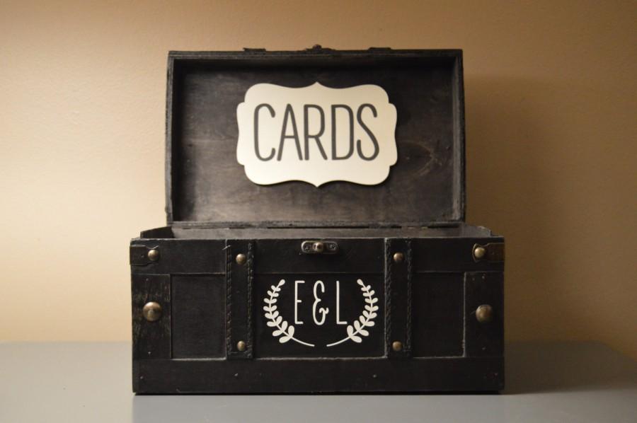 Hochzeit - Black Vintage Money Card Holder Box Trunk - Medium, Wedding Money Card Box with Monogram Initials - Medium Gift Card Box