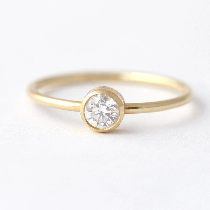 Wedding - Diamond Engagement Ring - Simple Engagement Ring - 0.2 Carat Round Diamond - 18k Solid Gold