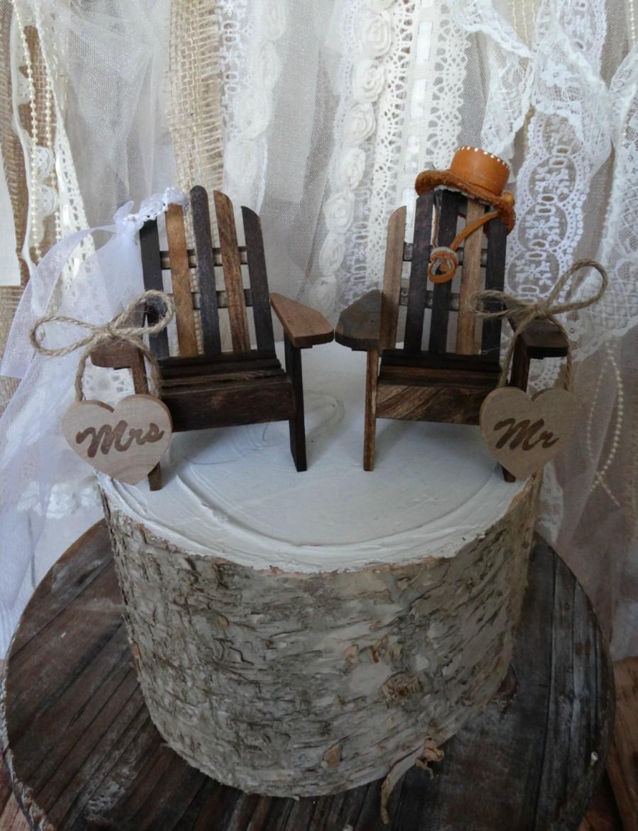 Hochzeit - Lake chairs-Adirondack chairs-miniature-chairs-fisherman-fishing-wedding cake topper-cake topper-rustic-western-wedding-wood-rustic wedding