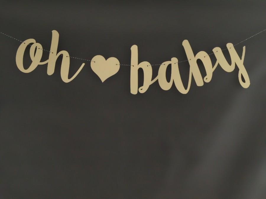 Hochzeit - Oh Baby Banner, Baby Shower Banner, Black & Gold Baby Shower Decor, Gold Glitter, Modern Baby Shower, Pregnancy Banner, Baby Announcement