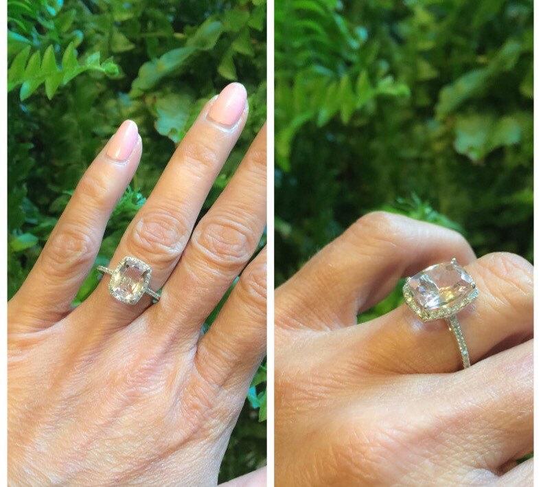 زفاف - ON SALE Morganite Engagement Ring Cushion Cut 2.59ct Pink Morganite Ring Genuine Diamond Halo 14kt White Gold Wedding Pristine Custom Rings