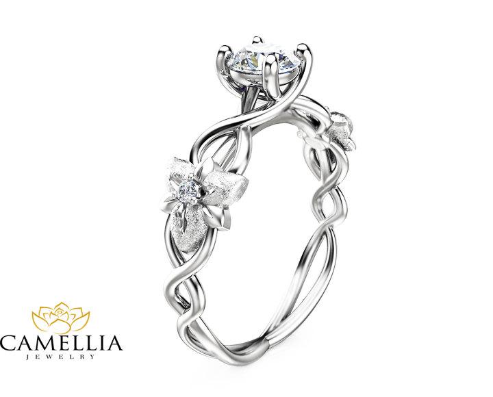 Wedding - Natural Diamond Engagement Ring Unique Engagement Ring in 14K White Gold Half Carat Natural Diamond Ring