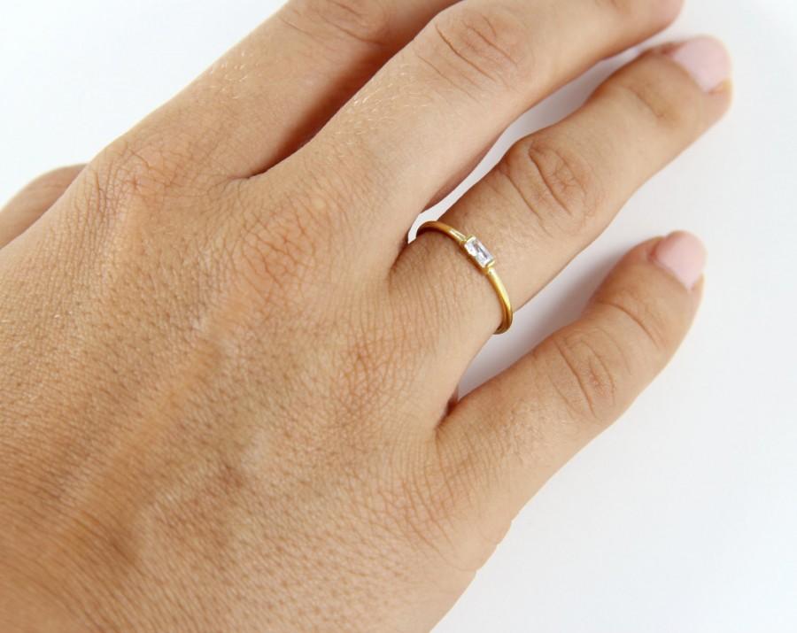 Mariage - Baguette Engagement Ring - 925k Sterling Silver Engagement Ring - Rose Gold Baguette Ring - CZ Baguette Ring - Gold Filled Baguette Ring