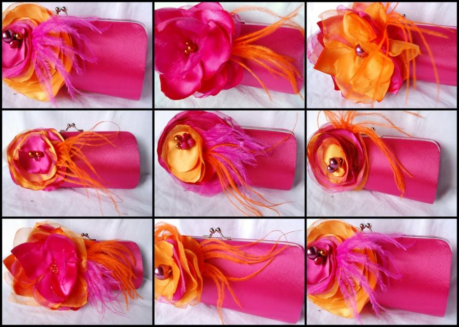 Hochzeit - Set of 9 Clutches for Your Bridesmaids/ Fuchsia and Orange Collection