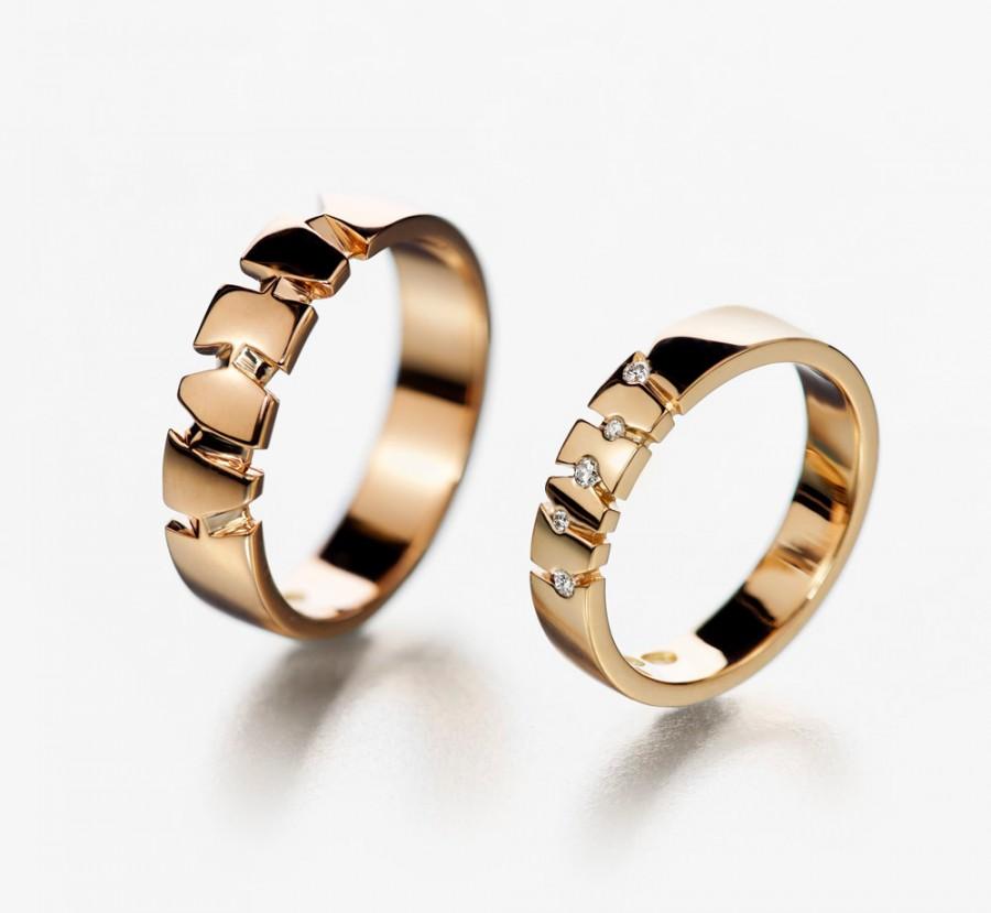 زفاف - Unique matching wedding bands, wedding ring set for him and her, matching wedding rings, diamond wedding band, unique handmade wedding rings