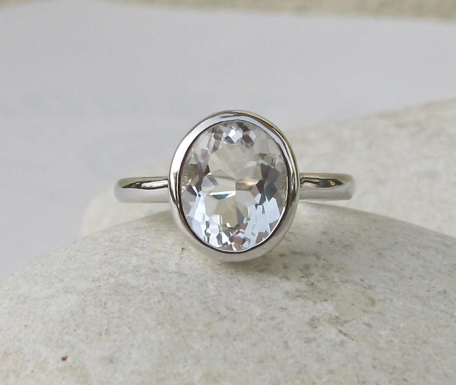 Свадьба - Oval White Topaz Ring- Promise Ring- Engagement Ring- Wedding Ring- Gemstone Ring- Bezel Ring- Bridal Ring- Sterling Silver Ring- Ring