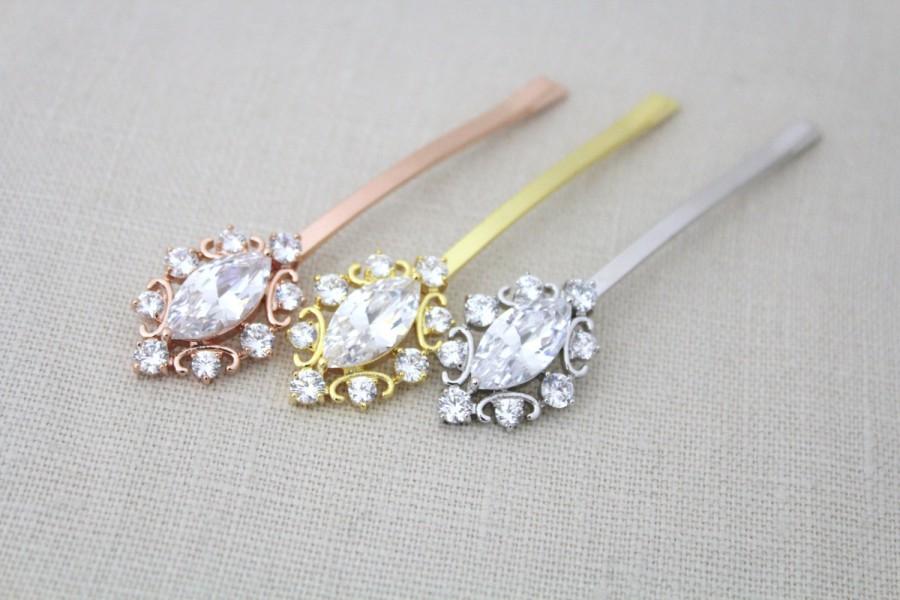 Hochzeit - Rose Gold hair pins, Bridal hair clip, Bridal hair comb, Rose gold pins, Crystal hair pins, Swarovski headpiece, Bobby pins, CZ hair pins