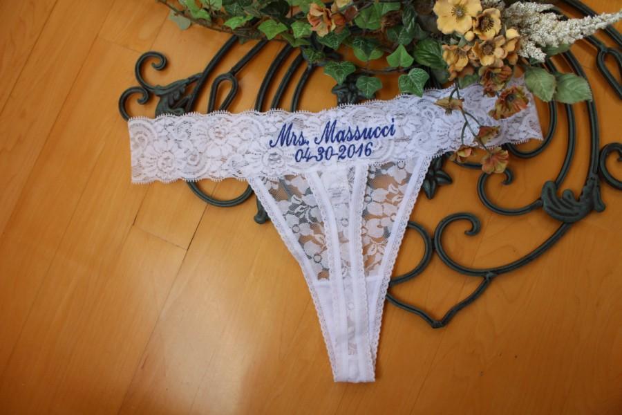 Mariage - Monogram Bridal Lace Panties - Personalized Bridal Thong- Bridal Lingerie-Customized Bride Panties- Honeymoon gift, Bachelorette gift, WM-BC