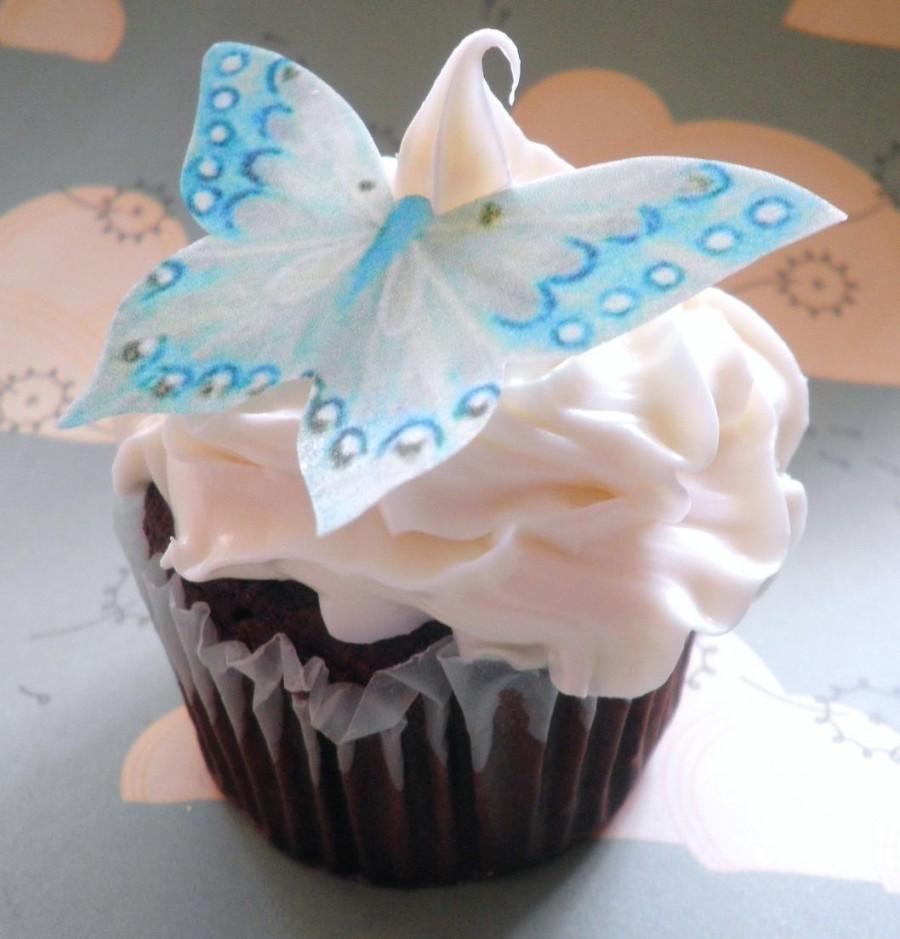 زفاف - Wedding Cake Topper EDIBLE Butterflies - Wedding Cake & Cupcake toppers - Large Aqua - PRECUT and Ready To Use