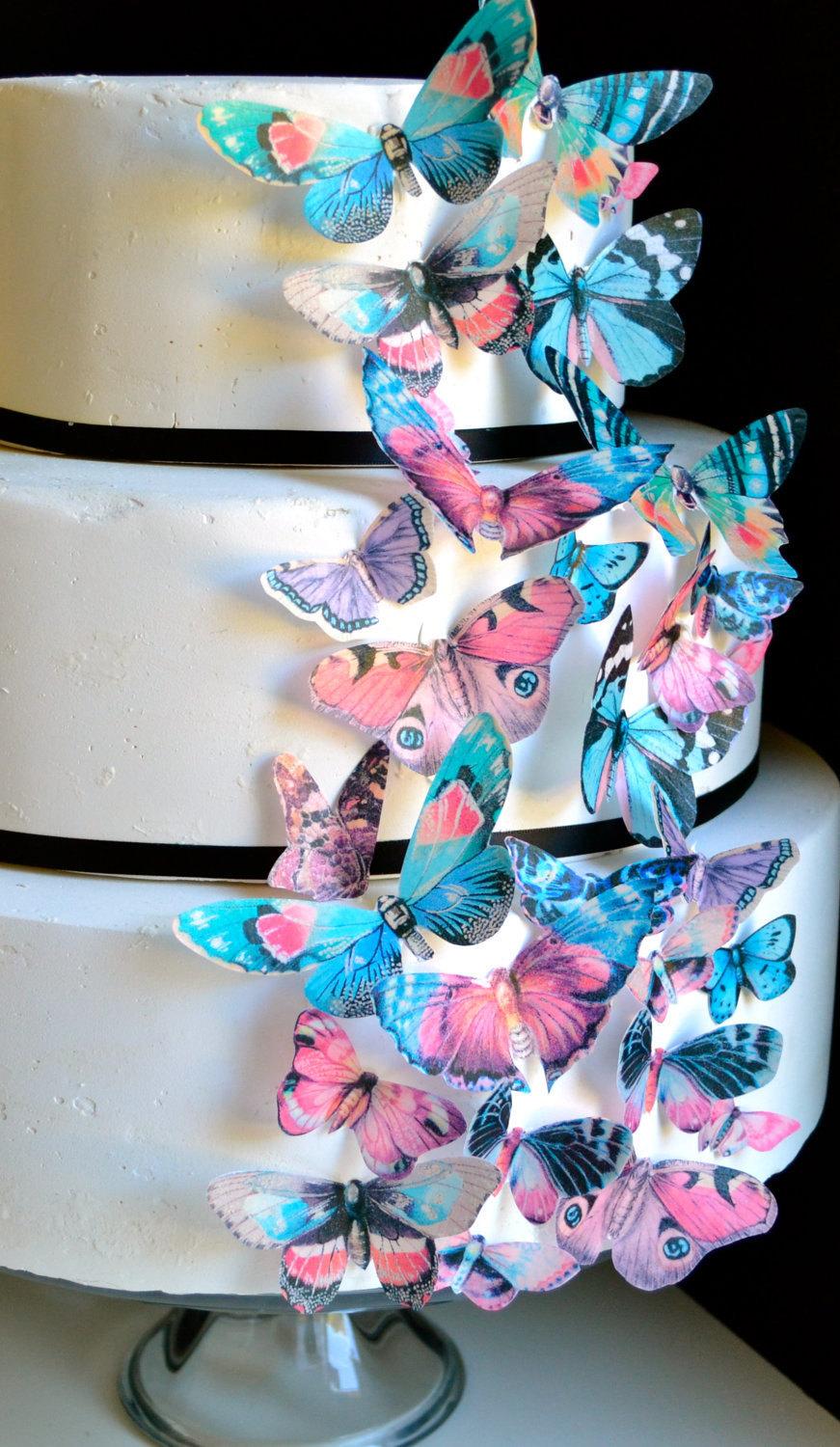 Wedding - Wedding Cake Topper Wedding Cake Topper EDIBLE Butterflies Victorian Vintage Style - Cupcake toppers - Food Decoration