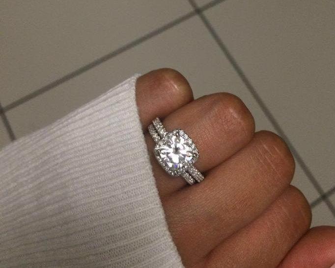 زفاف - 2 Carat Moissanite Engagement Ring ,Cushion Cut Engagement Ring, Cushion Forever Brilliant Moissanite Ring in 14k White gold.