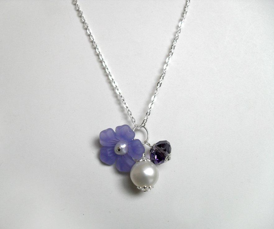 Mariage - Kids purple Necklace, round Pearl girl necklace, purple charm girl gifts,  purple girl jewelry gift, Purple flower girl jewelry sale Ana
