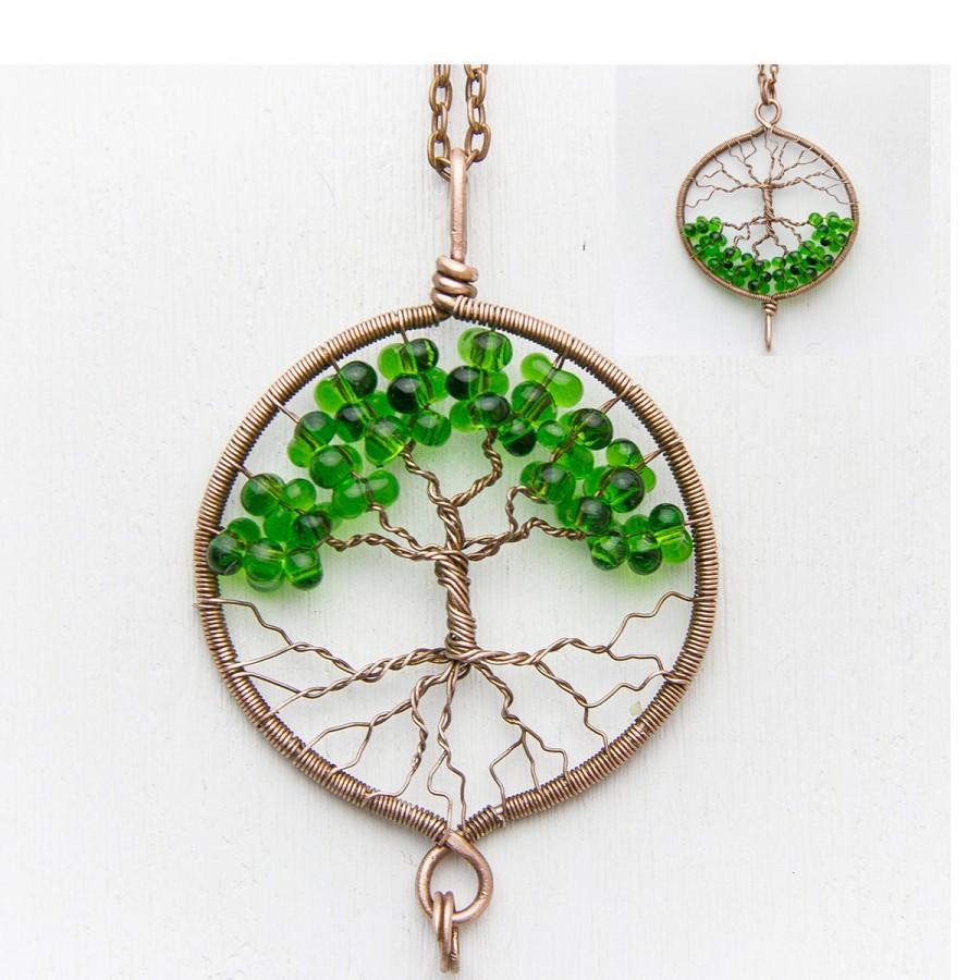 زفاف - Tree-Of-Life Necklace Pendant 1.8" Copper Wire Wrapped Pendant Brown Wired Copper Jewelry Wire Wrapped Modern Tree of life Green necklace