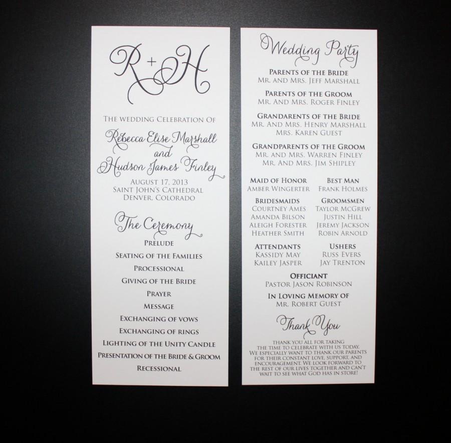 زفاف - Printed Wedding Programs in black ink // Flourished Calligraphy Font