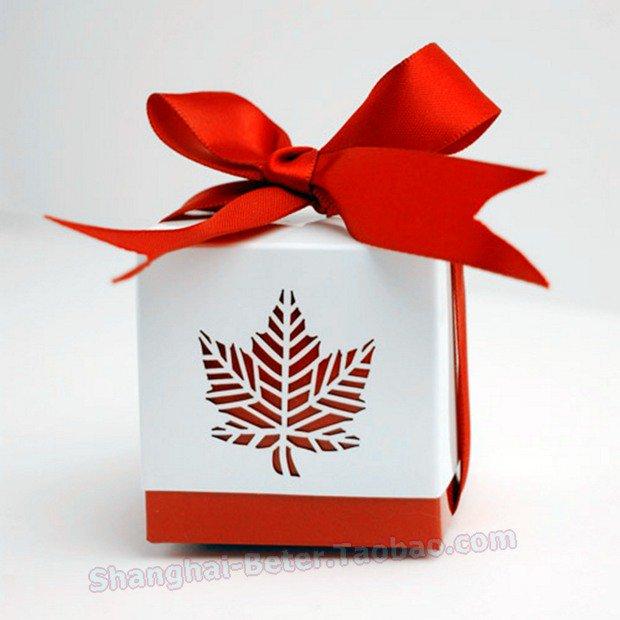زفاف - Red Leaf Favor Box Bridal Shower party Decor TH012 ©Beter Gifts