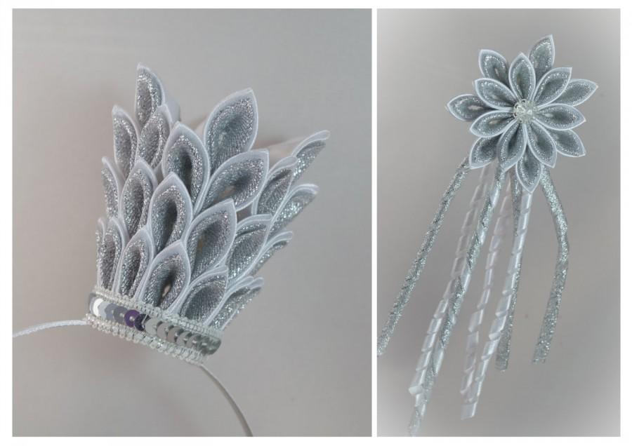 Свадьба - Set of Crown and magic wand for princess hair band magic wand the rim headband satin ribbon kanzashi gift for girls for a fotoshoot