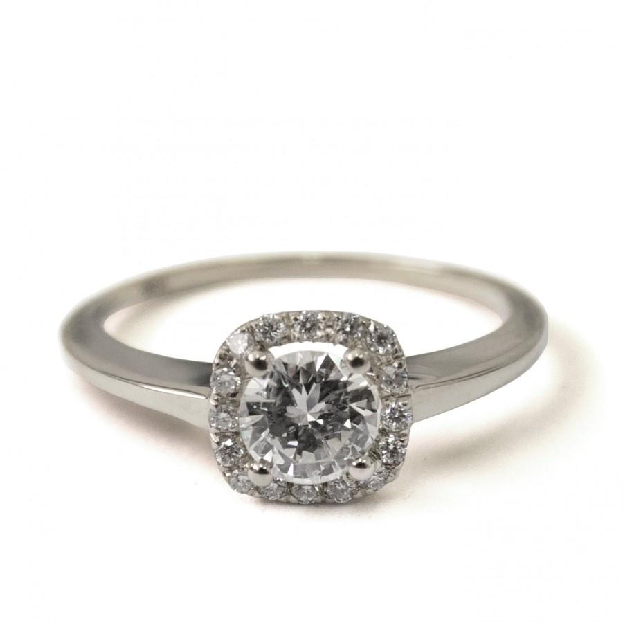 Mariage - Engagement Ring Halo Ring - 14K White Gold and Diamond engagement ring,Halo Ring, engagement ring, wedding band, crown ring, edwardian,