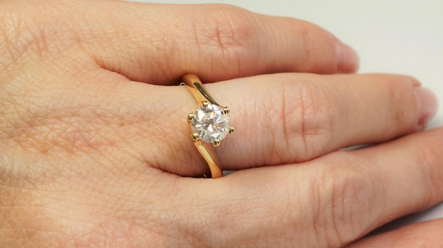 Hochzeit - ON SALE!!! Diamond Ring 1.01 ct- Engagement ring - wedding band- promise ring - yellow gold 18 k-Bridal Jeweler- Wedding & Engagement