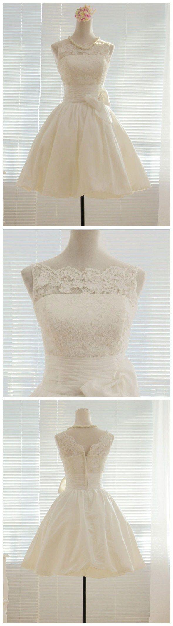 زفاف - Princess Ivory Lace And Taffeta Short Wedding Dress,Little White Dress,apd0115