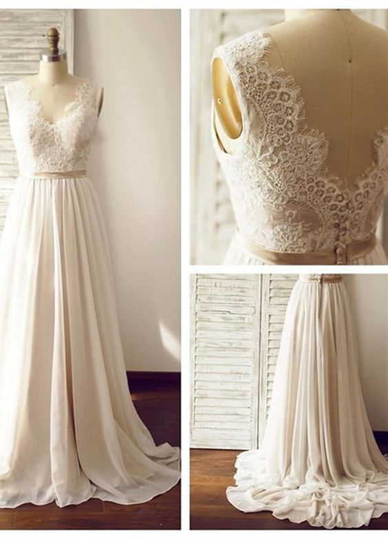 زفاف - Charming Backless Long Chiffon Wedding Dress S11