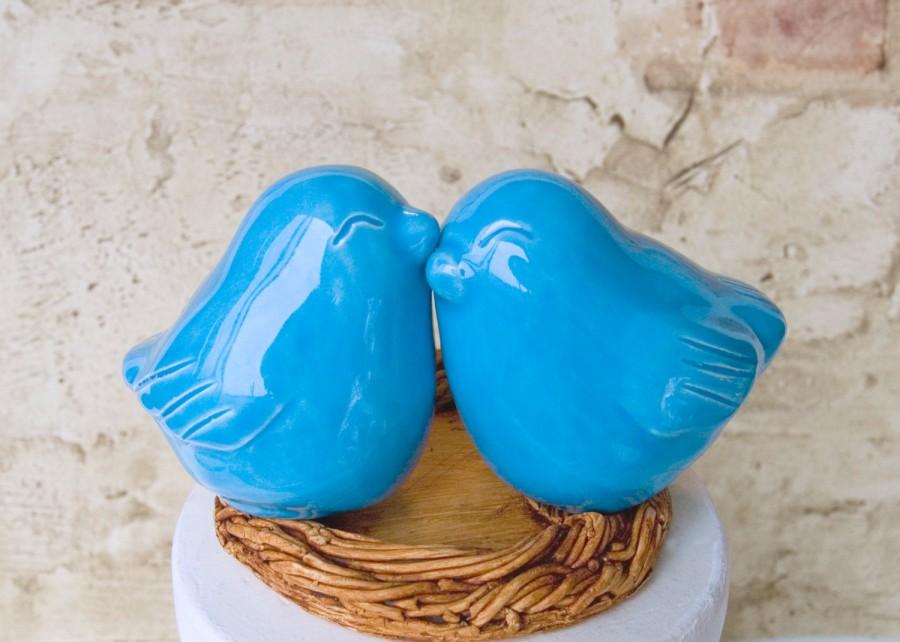 Hochzeit - Turquoise Love Bird Wedding Cake Topper