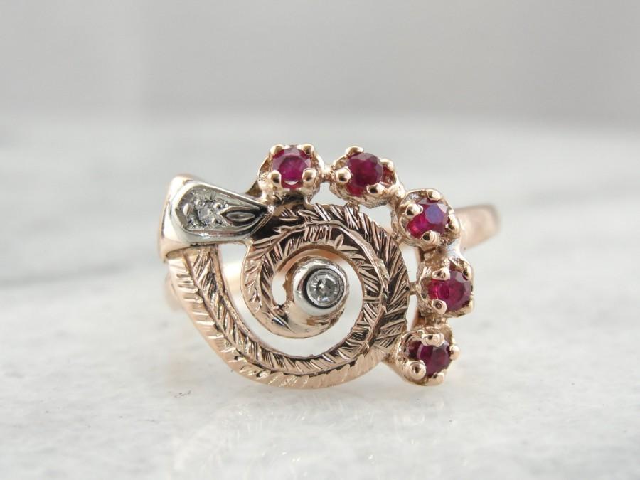 زفاف - Vintage Rose Gold Ruby Swirl Ring from the 1940's/1950's QWDZN7-P