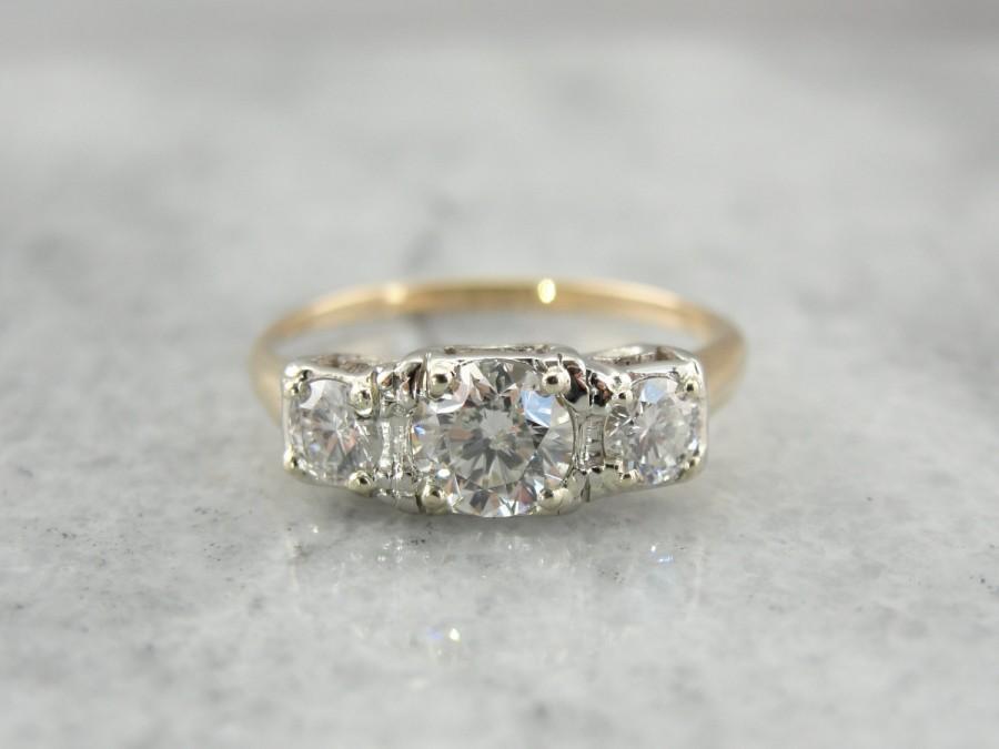 Wedding - Vintage Three Diamond Beautiful and Bright Engagement Ring 5F9EPA-R