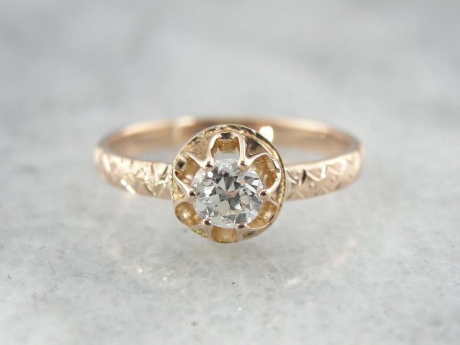 Wedding - Antique European Cut Diamond, Antique Rose Gold, Sweet Engagement Ring from Victorian Era 4ZY0YY-P