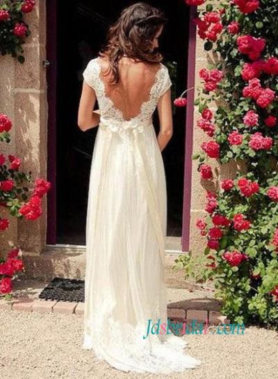 زفاف - Romance cap sleeved empire destination airy wedding dress