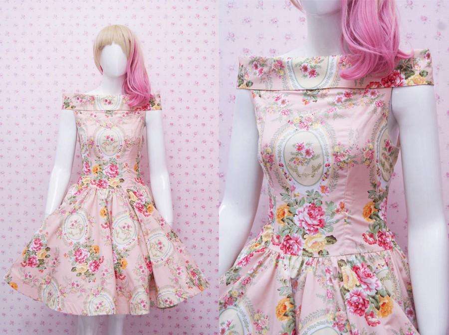Wedding - Floral Retro Dress -  Bridesmaid Strapless Sweetheart Neckline Dress - Vintage Inspired Dress Classic Circle Skirt - Custom to your size