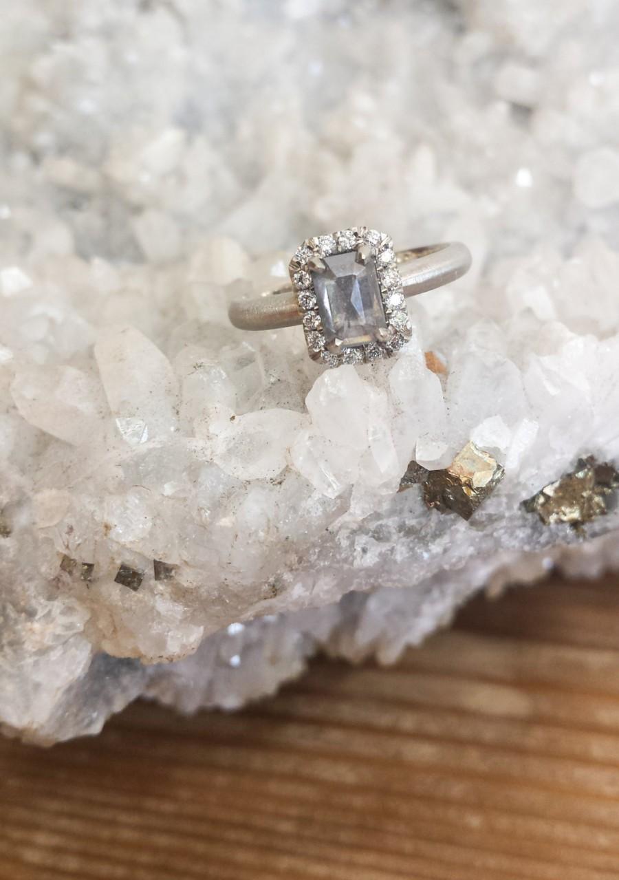 Wedding - Clear Grey Diamond Engagement Ring, Unique Engagement Ring