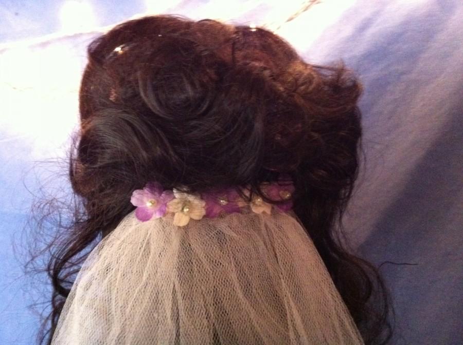 Mariage - Single Tier Plain Edge Veil Flower Hair Comb Bride Bridal Flower Girl Communion White Ivory Lavender Purple V-Leigh