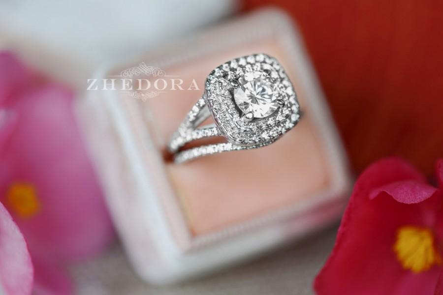 زفاف - 2.40 CT Engagement Bridal Set Ring & Band Round Cut Double halo 14k SOLID White Gold