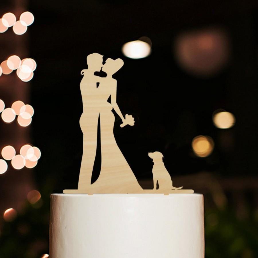 Rustic Wedding Cake Topper With DogSilhouette Wedding Cake Topper