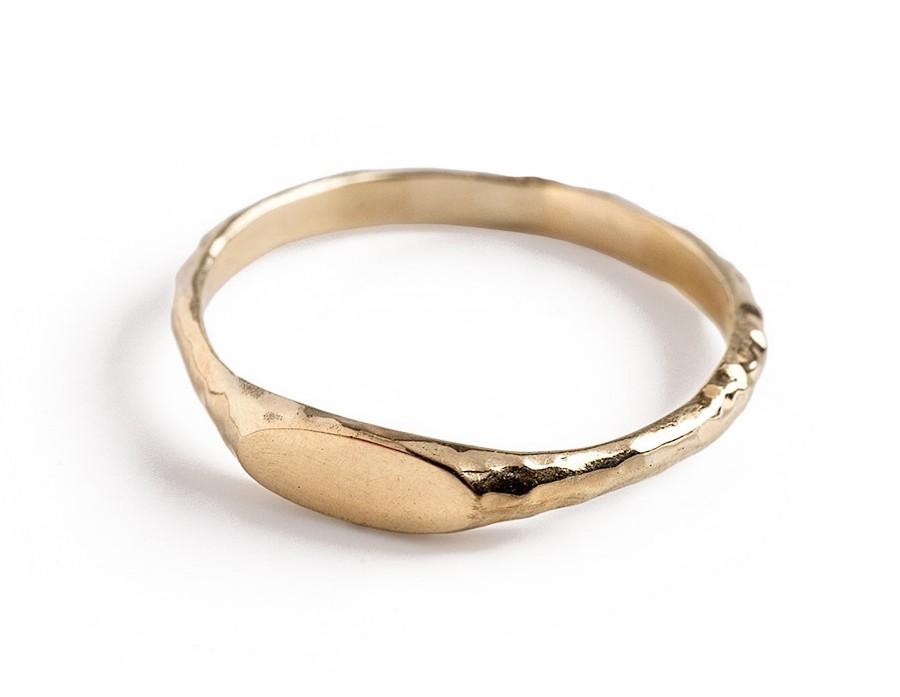 زفاف - Wedding Band, Solid Gold Signet Ring, 14K Gold  Wedding Ring.